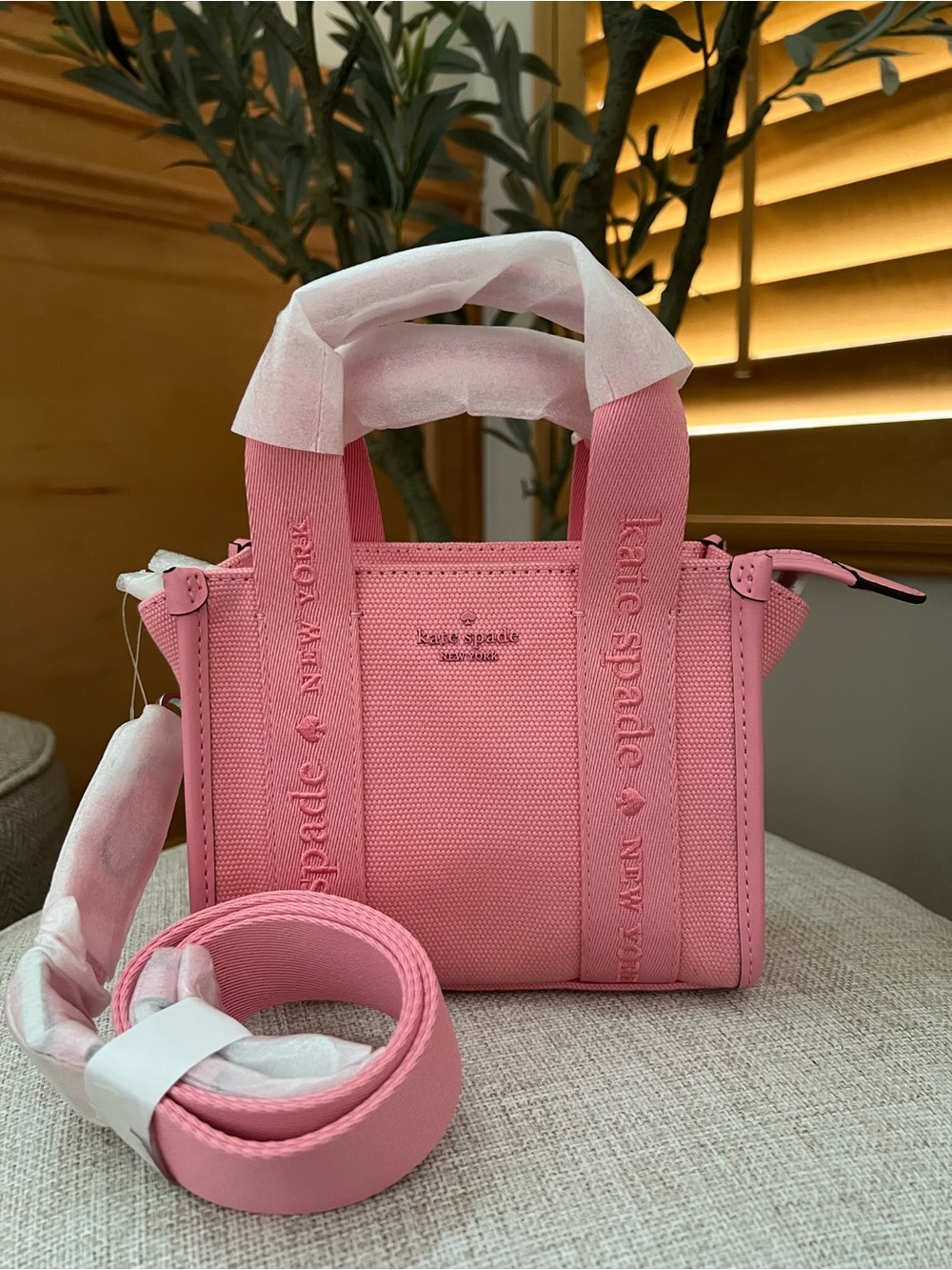 NWT Kate Spade Canvas Mini Tote in Grapefruit Color